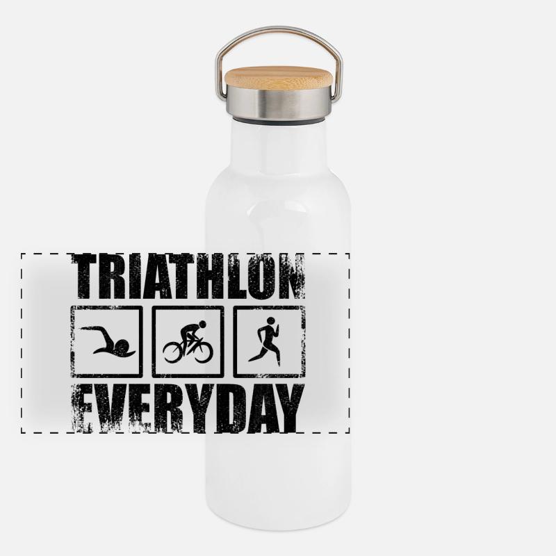 Triathlon Alltag Panorama Thermosflasche mit Bambusdeckel