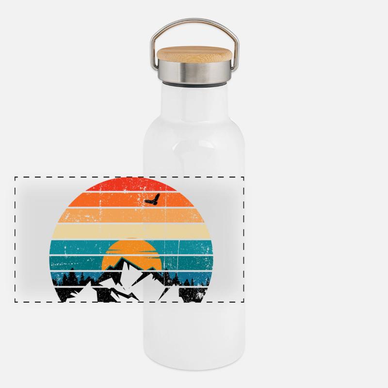 Silhouette rétro Sunset Peak Gourde isotherme avec bouchon en bambou
