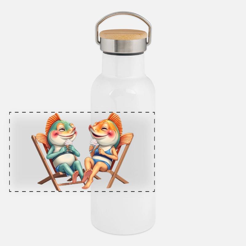 amis de poissons amicaux sur la plage Gourde isotherme avec bouchon en bambou