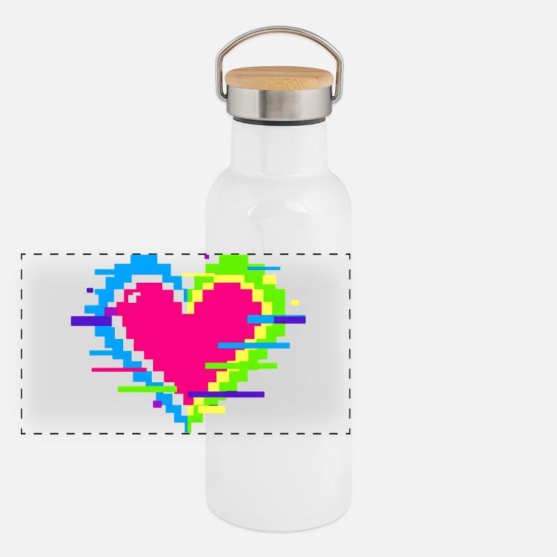 Pixel Heart Neon Glitch Rainbow Panoramic Thermal Bottle with Bamboo Lid