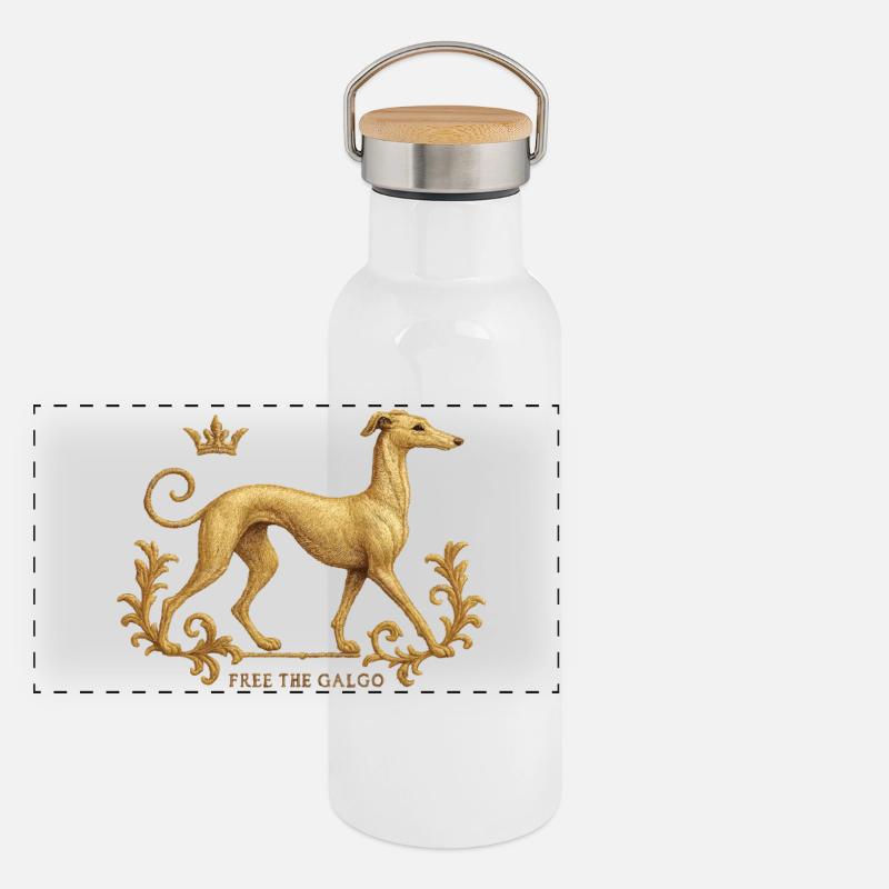 Free the Galgo - Embroidery Nr01 Panorama Thermosflasche mit Bambusdeckel