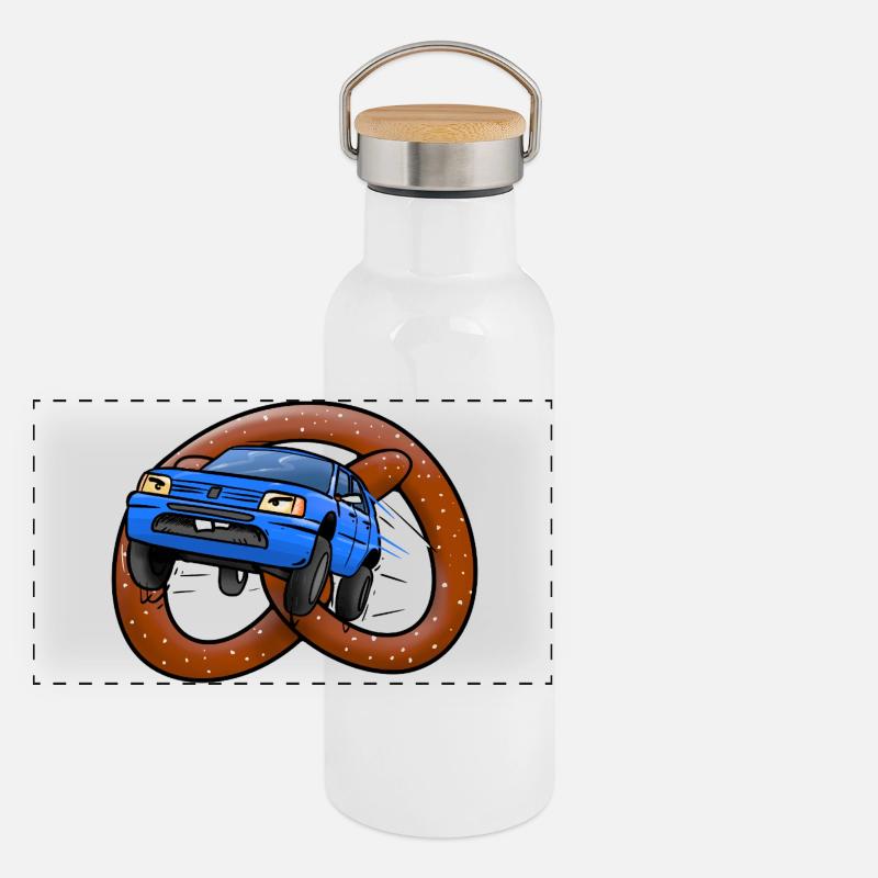 Brezeln auf Rädern Panorama Thermosflasche mit Bambusdeckel