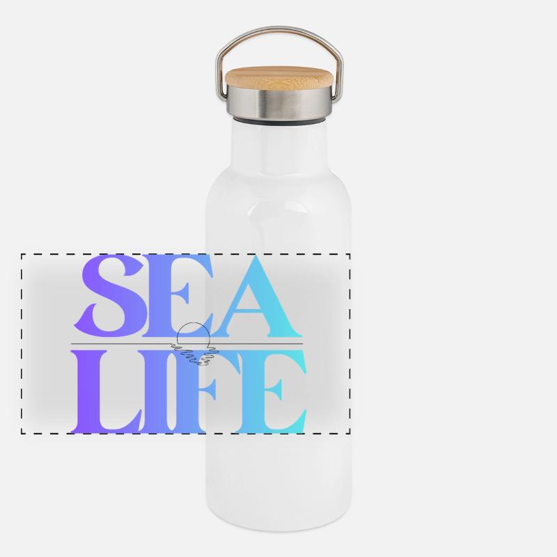 Meeresleben Gradient Schriftdesign Panorama Thermosflasche mit Bambusdeckel