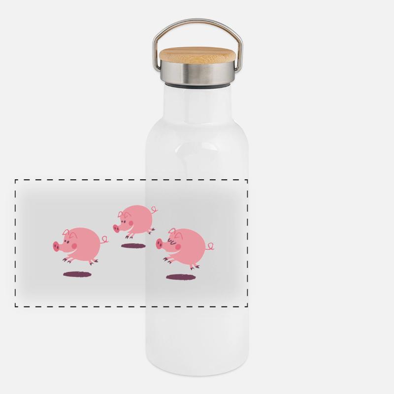 kleine Schweine Panorama Thermosflasche mit Bambusdeckel