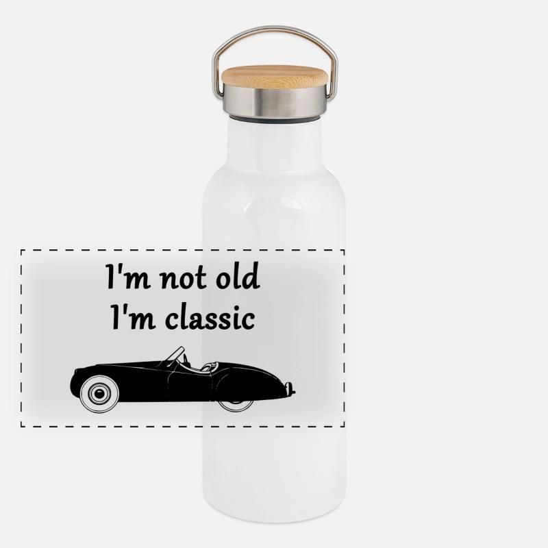 Classic Oldtimer Panorama Thermosflasche mit Bambusdeckel