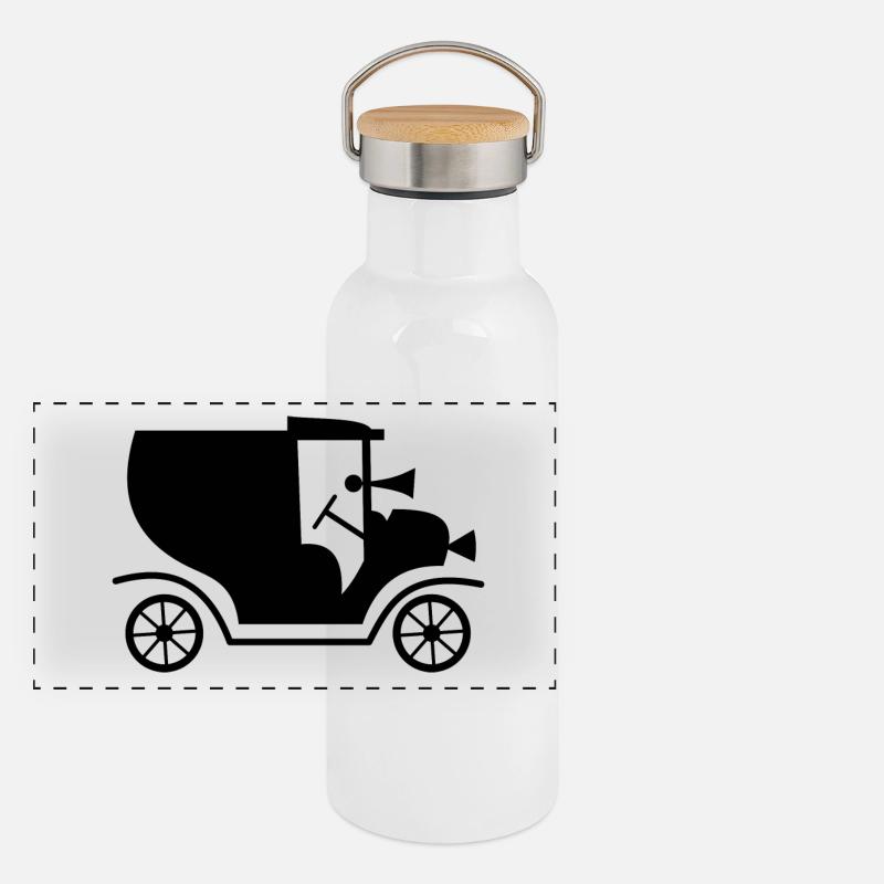 Auto Retro Automobil Oldtimer Panorama Thermosflasche mit Bambusdeckel