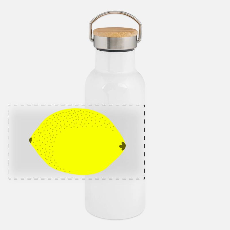 Knall Gelbe Zitrone, Obst, Geschenkidee Panorama Thermosflasche mit Bambusdeckel