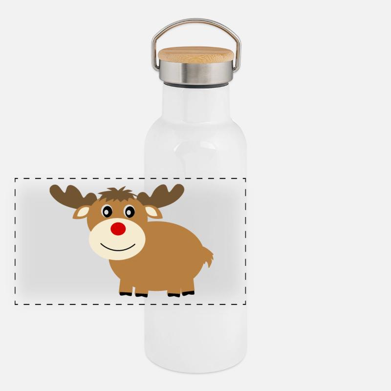 Rentier Weihnachten Panorama Thermosflasche mit Bambusdeckel