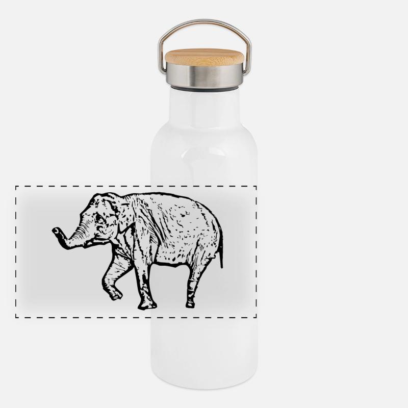 Elefant schwarz Panorama Thermosflasche mit Bambusdeckel