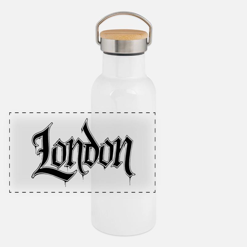 Conception typographique graphique de Londres Gourde isotherme avec bouchon en bambou