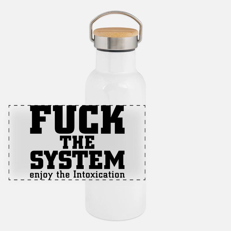 fuck the system Gourde isotherme avec bouchon en bambou