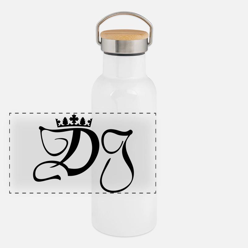 DJ- Discjockey- Monogramm mit Krone Panorama Thermosflasche mit Bambusdeckel
