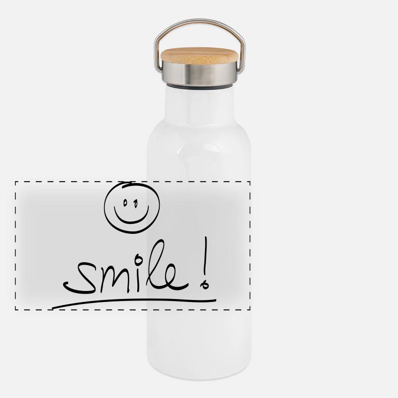 Handschrift “SMILE!” mit lachendem Gesicht Panorama Thermosflasche mit Bambusdeckel