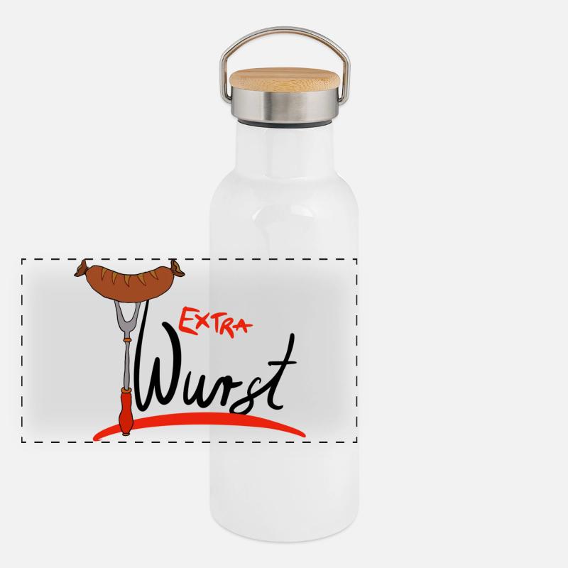 Extra Wurst Barbecue Humor Panorama Thermosflasche mit Bambusdeckel
