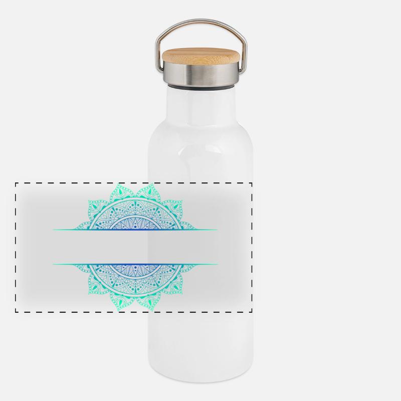 Mandala Cyan Green Gourde isotherme avec bouchon en bambou