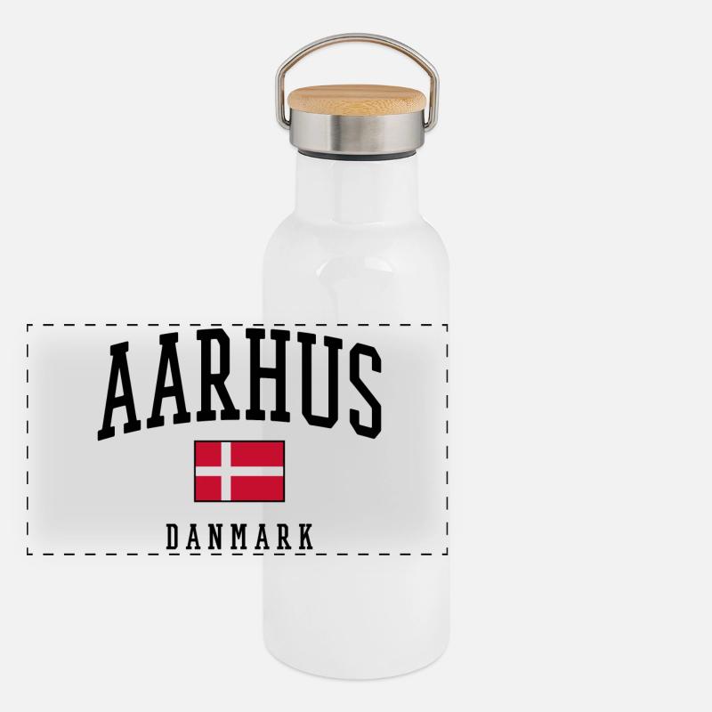 AARHUS DANMARK – Conception du drapeau du Danemark Gourde isotherme avec bouchon en bambou