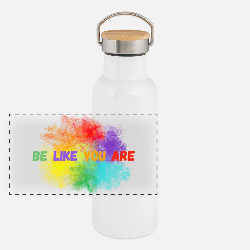 Bunte Farbexplosion mit Inspirational Text Panorama Thermosflasche mit Bambusdeckel