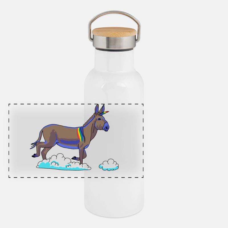 Rainbow Unicorn on Clouds Panoramic Thermal Bottle with Bamboo Lid