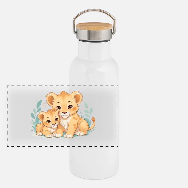 cuddling lion cubs Panoramic Thermal Bottle with Bamboo Lid