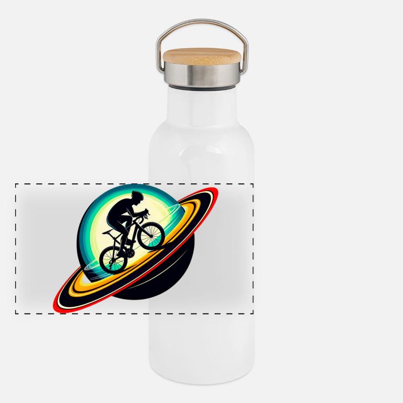 Cyclist on Saturn Panoramic Thermal Bottle with Bamboo Lid