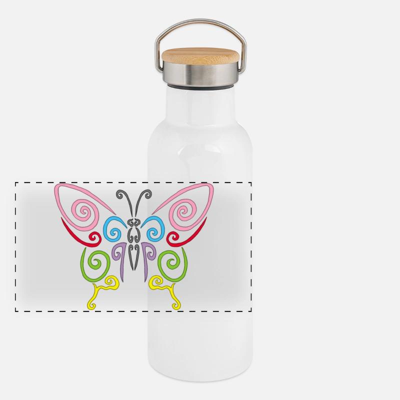 Symbole d'un papillon multicolore Gourde isotherme avec bouchon en bambou