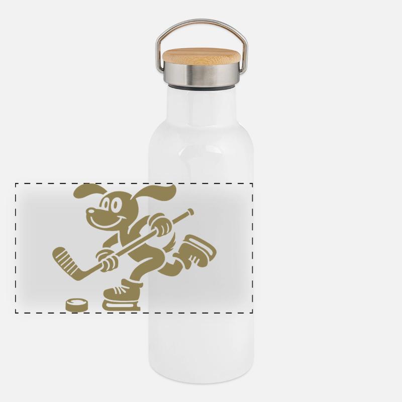 Dackel Eishockey Silhouette Minimalistisch Panorama Thermosflasche mit Bambusdeckel