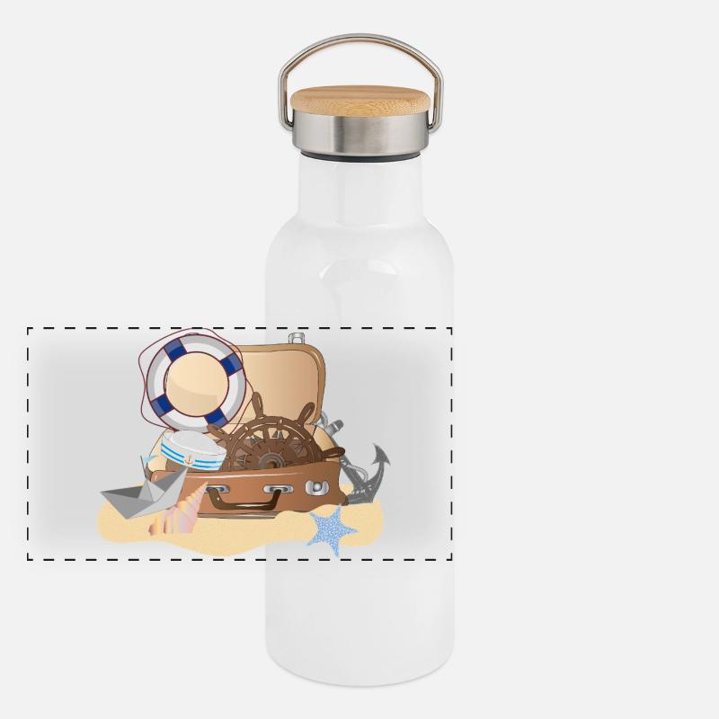 Maritimer Koffer – Nautisches Urlaubsdesign Panorama Thermosflasche mit Bambusdeckel