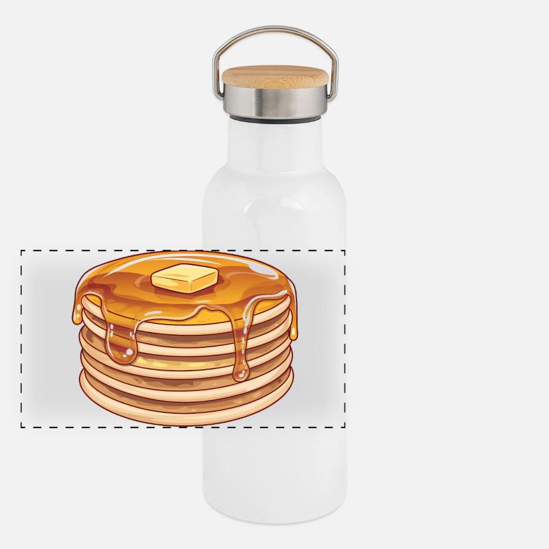 Süßer klassischer Pfannkuchenstapel Panorama Thermosflasche mit Bambusdeckel