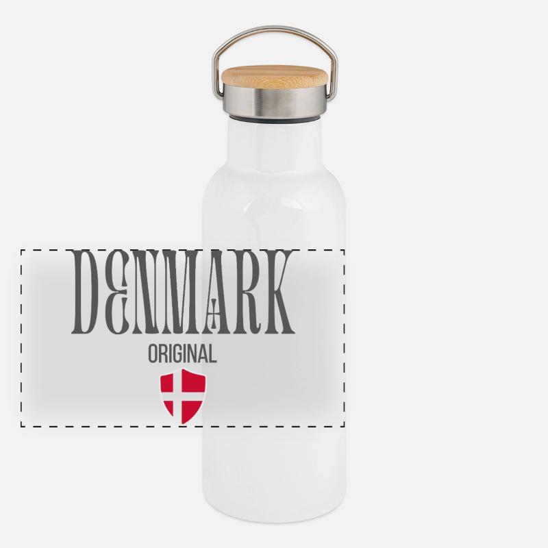 Dänischer Stolz, minimalistisches, elegantes Design Panorama Thermosflasche mit Bambusdeckel