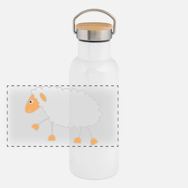 Lustiges Schaf Panorama Thermosflasche mit Bambusdeckel