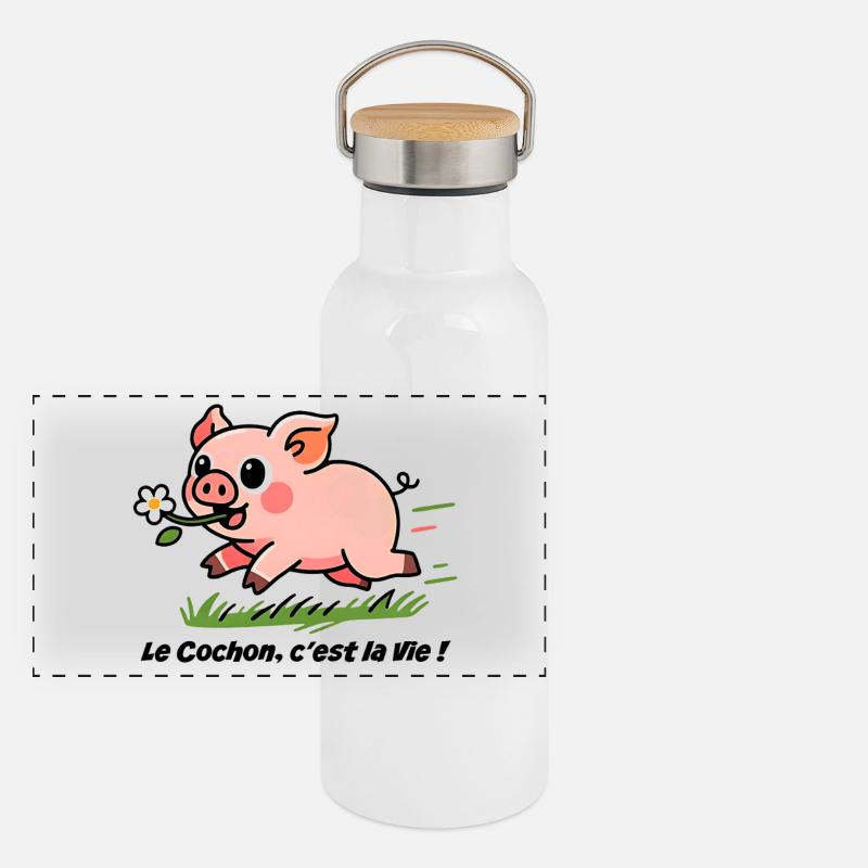 Le Cochon c'est la vie! Panorama Thermosflasche mit Bambusdeckel