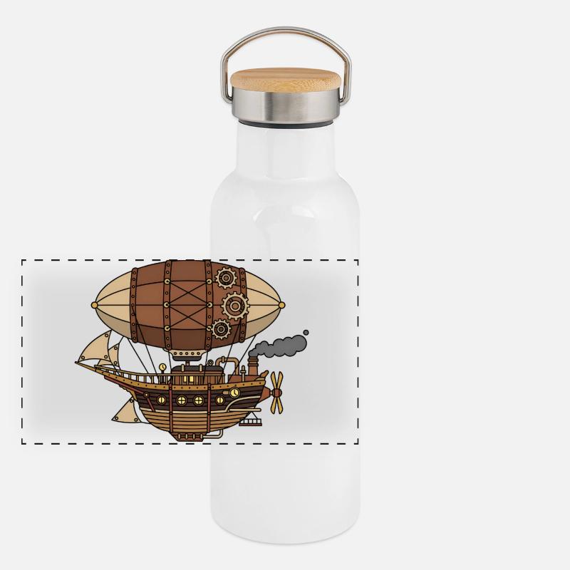 Steampunk Luftschiff Panorama Thermosflasche mit Bambusdeckel