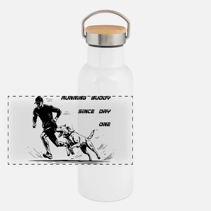 Jogging with Dog Running Buddy Panoramic Thermal Bottle with Bamboo Lid