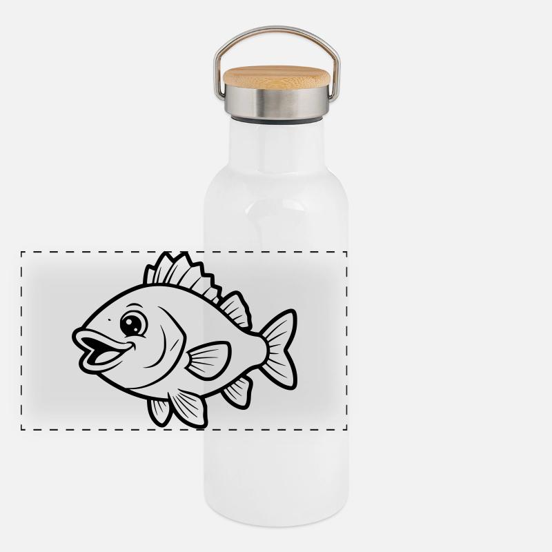 Süßer Barsch Fisch Comic Ausmalen Panorama Thermosflasche mit Bambusdeckel