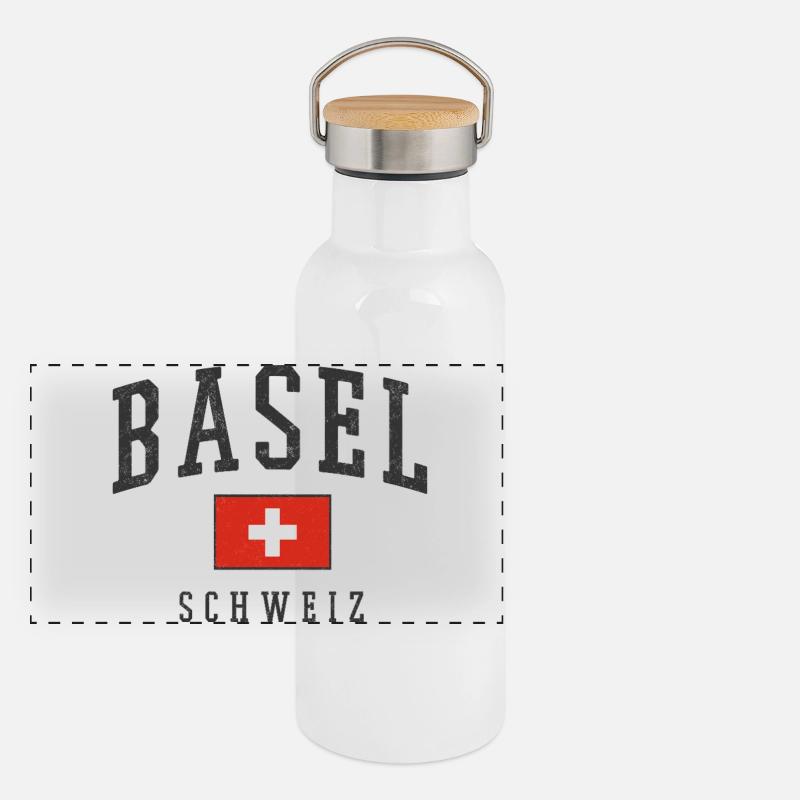 Bâle Suisse Design avec drapeau Gourde isotherme avec bouchon en bambou