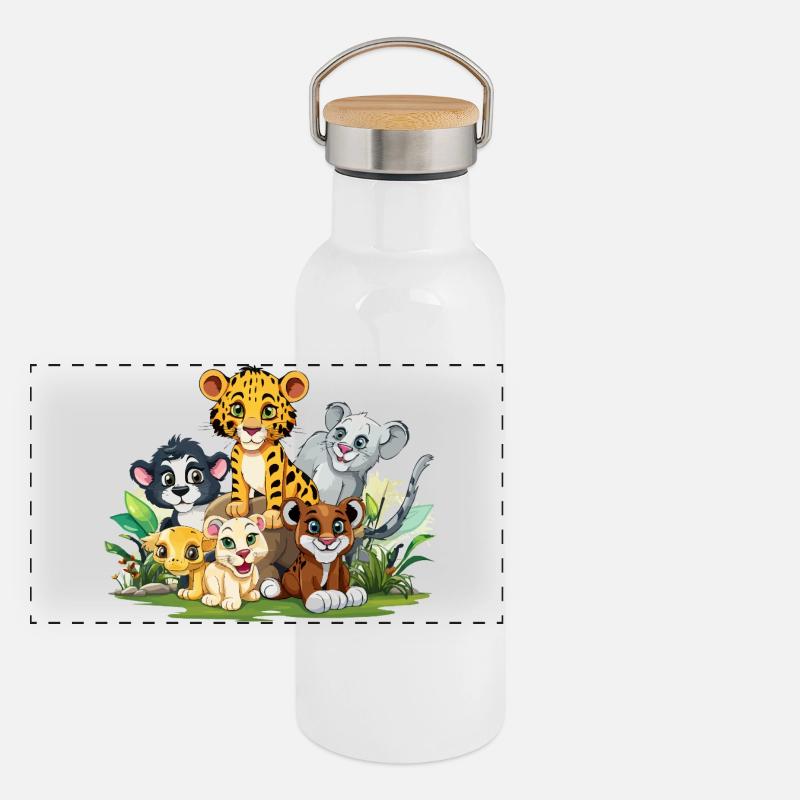Tierfreunde im Dschungel Panorama Thermosflasche mit Bambusdeckel