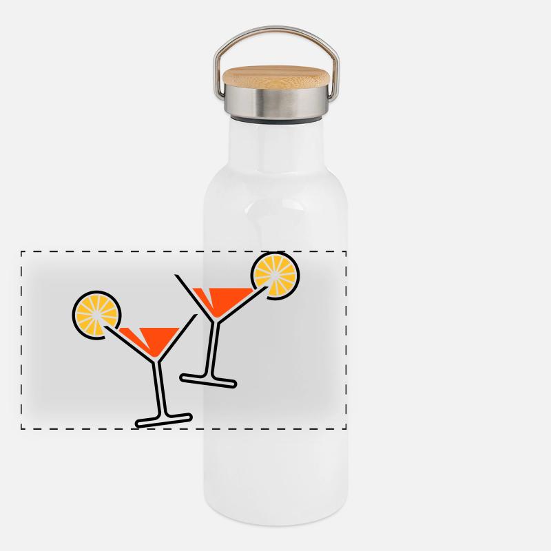 2 Cocktailgläser / Cocktail / Martini + (Orange) Panorama Thermosflasche mit Bambusdeckel