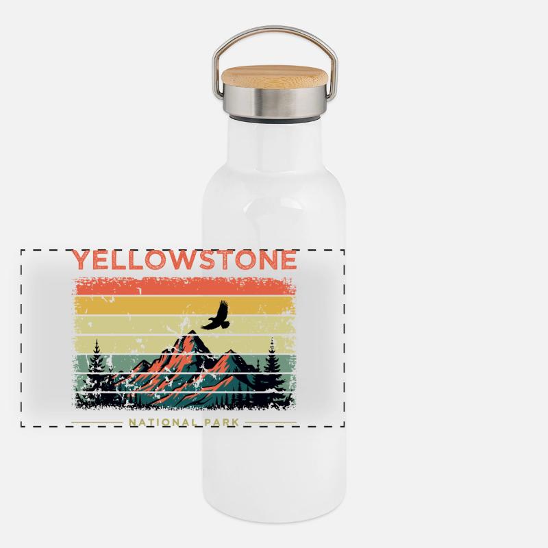 Yellowstone Nationalpark Retro Panorama Thermosflasche mit Bambusdeckel