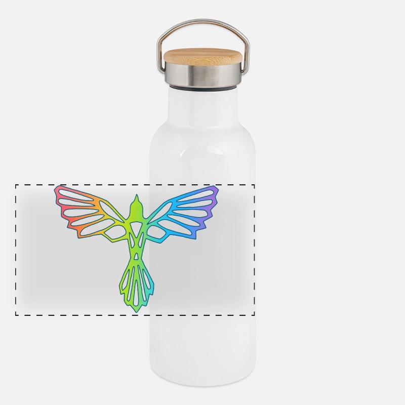 L'envol de l'oiseau multicolore Gourde isotherme avec bouchon en bambou