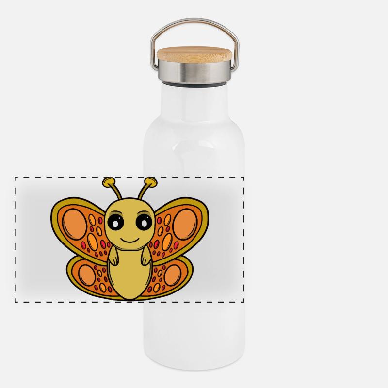Sonnenchibi-Schmetterling Panorama Thermosflasche mit Bambusdeckel