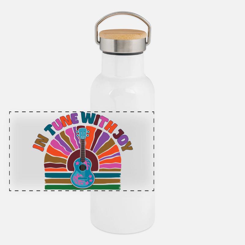 En harmonie avec Joy - Retro Sunset et Ukulélé Gourde isotherme avec bouchon en bambou