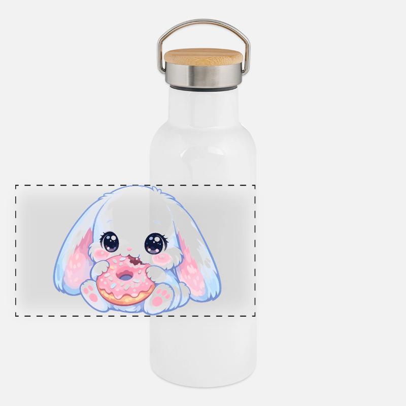 Kawaii bunny with donut Panoramic Thermal Bottle with Bamboo Lid