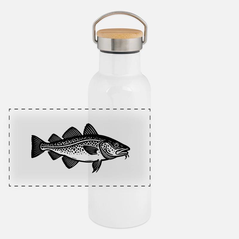 Target Fish Morue - Poisson - Cadeau de pêcheur Gourde isotherme avec bouchon en bambou