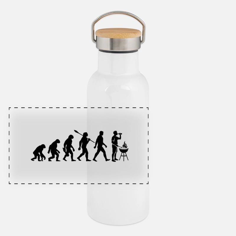 Evolution - Grillen - Grillmeister - Bier trinken Panorama Thermosflasche mit Bambusdeckel