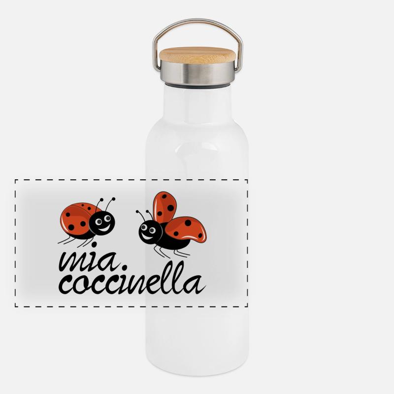 Ladybirds with my ladybug text Panoramic Thermal Bottle with Bamboo Lid