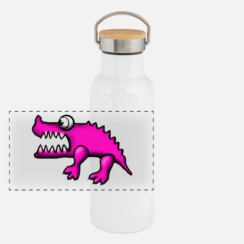 Krokodil Pink Panorama Thermosflasche mit Bambusdeckel