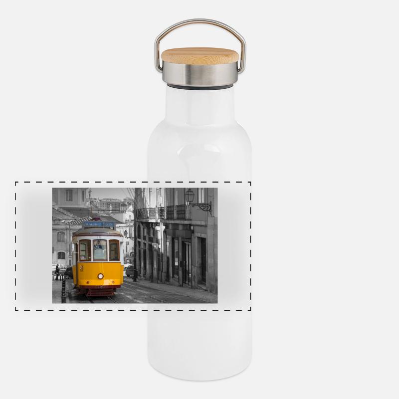 Lisbonne Tramway Gourde isotherme avec bouchon en bambou