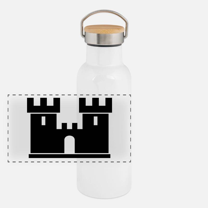 Castle Silhouette Drawing Gift Idea Middle Ages Panoramic Thermal Bottle with Bamboo Lid