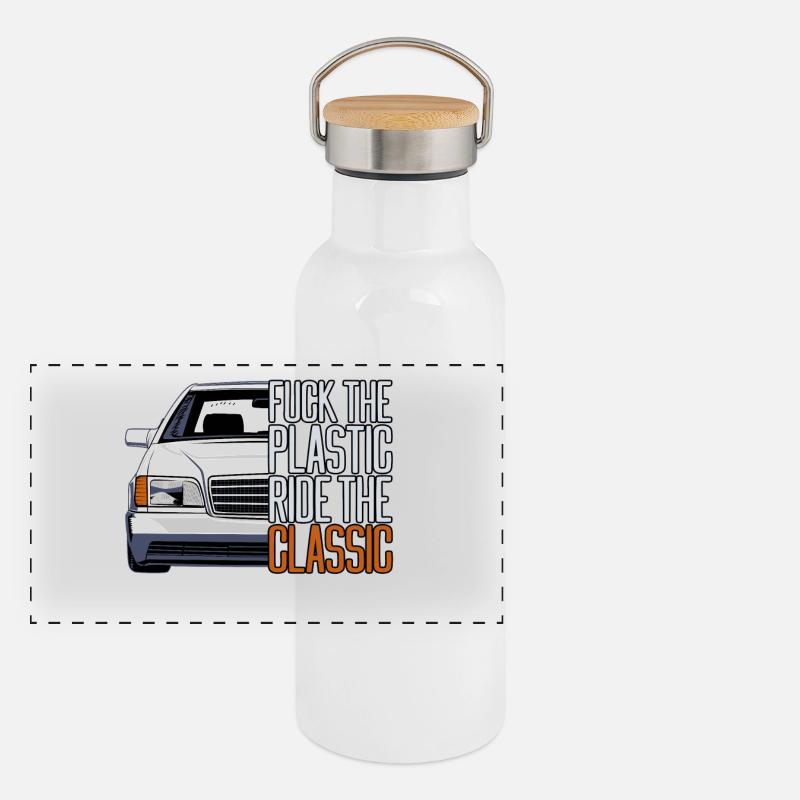 FTP Style Voiture Rétro Classique Silhoeutte Gourde isotherme avec bouchon en bambou