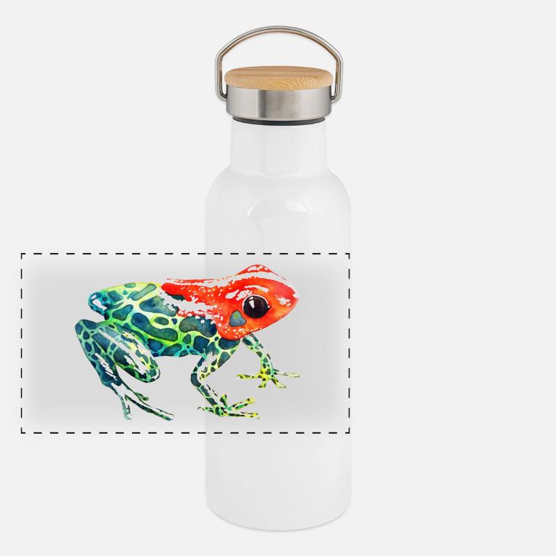 Frosch mit rotem Kopf Panorama Thermosflasche mit Bambusdeckel